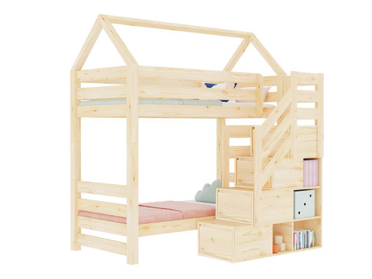 Huisbed Alpy stapelbed - trap voorkant met opbergruimte