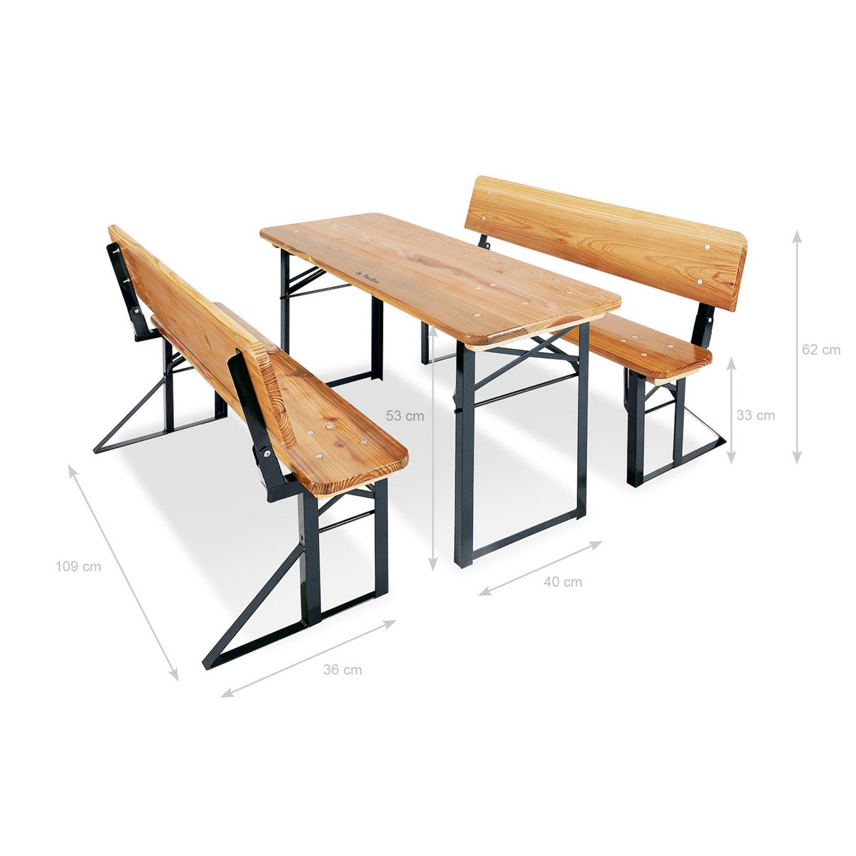 Children's bench and table set for outdoor festivities "SEPP MIT Lehne", 3 pieces