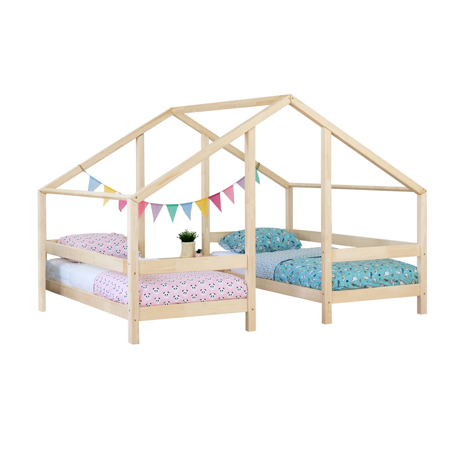 Huisbed Villy - houten kinderbed voor 2 - duo bedhuisje