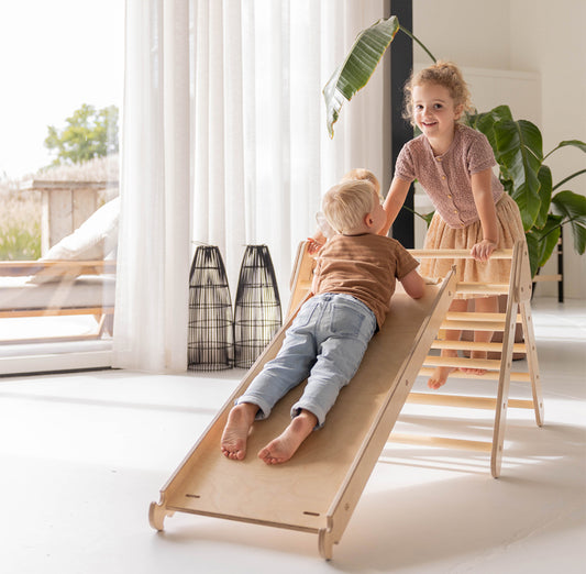 Pikler premium climbing triangle with slide/climbing slope - natural