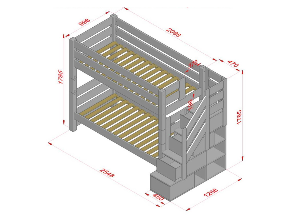 House bed Alpy bunk bed - side stairs with storage space
