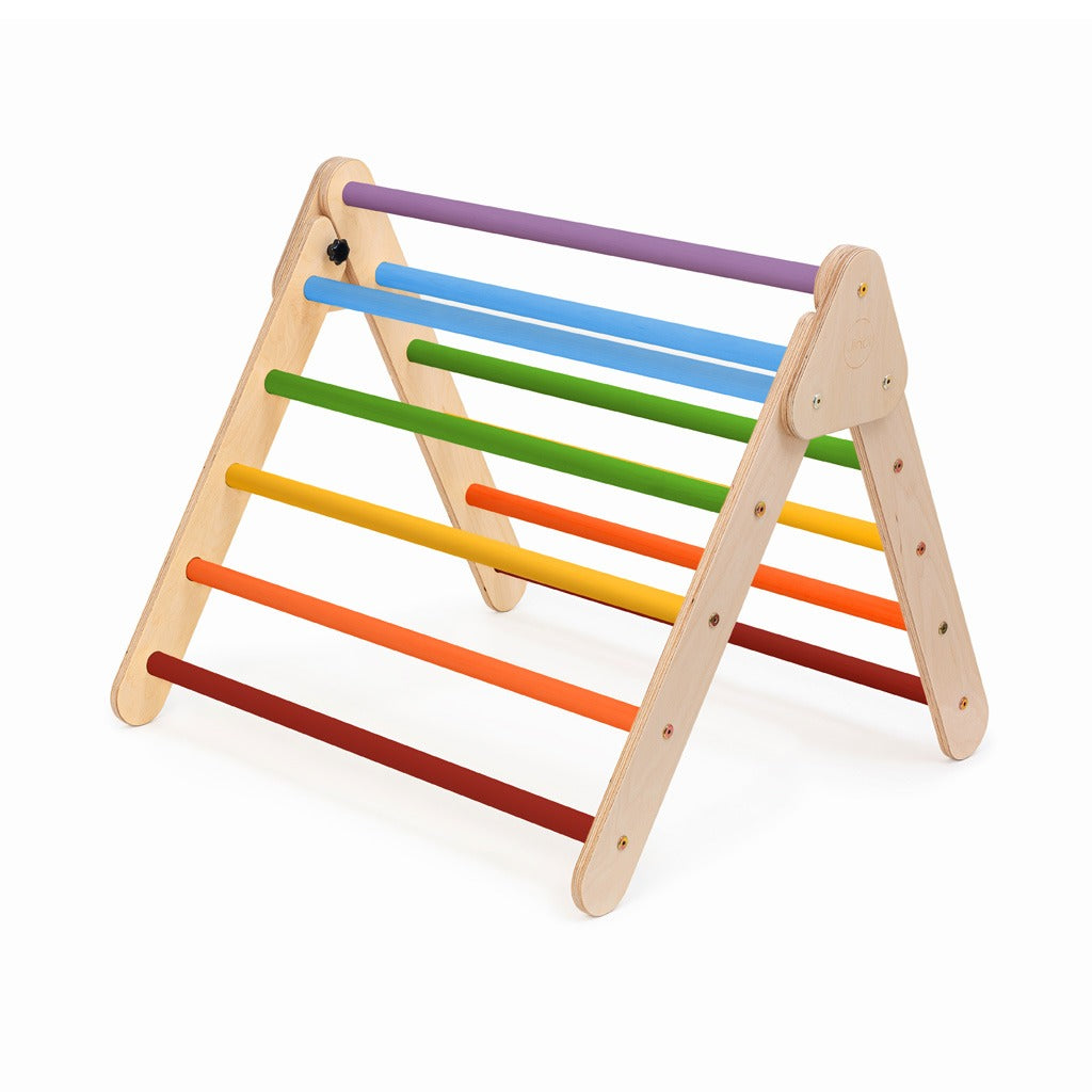 Pikler klimdriehoek premium met glijbaan/klimhelling - regenboog