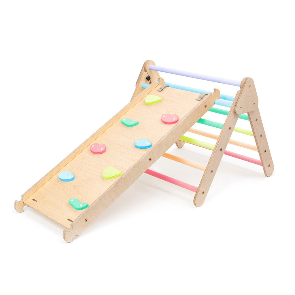 Pikler klimdriehoek premium met glijbaan/klimhelling - pastel