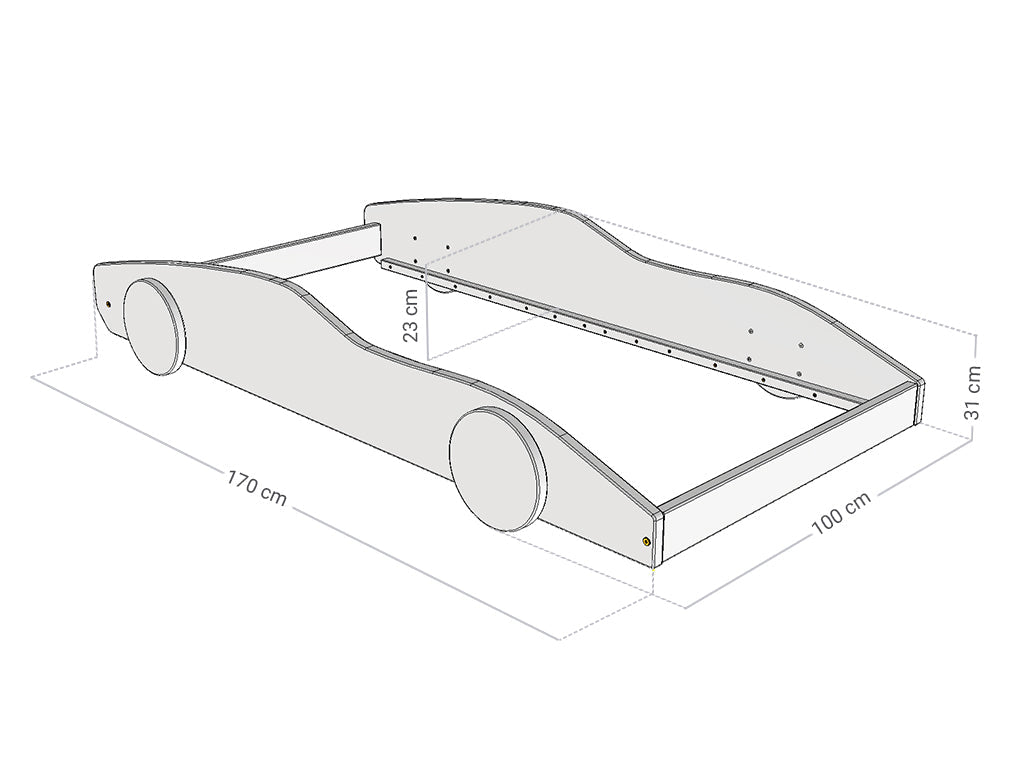 Benlemi Autobed DRIFTY — sportwagen maattekening 80 × 160 cm
