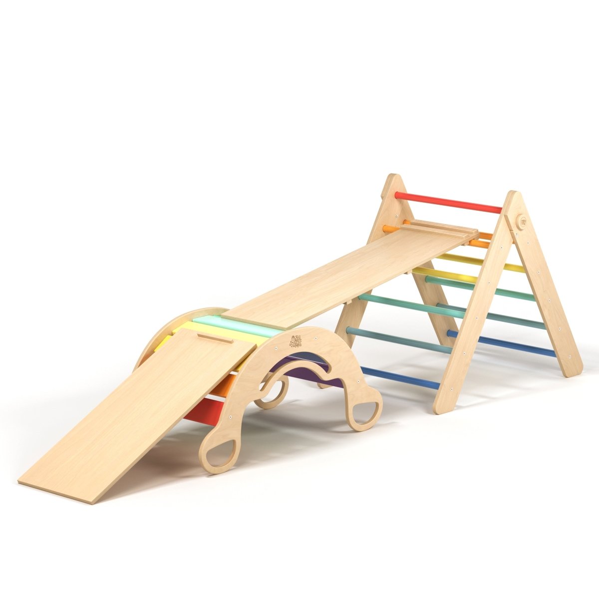 BusyKids Pikler groot set – driehoek, 2 planken & balanswip – regenboog – productbeeld 16