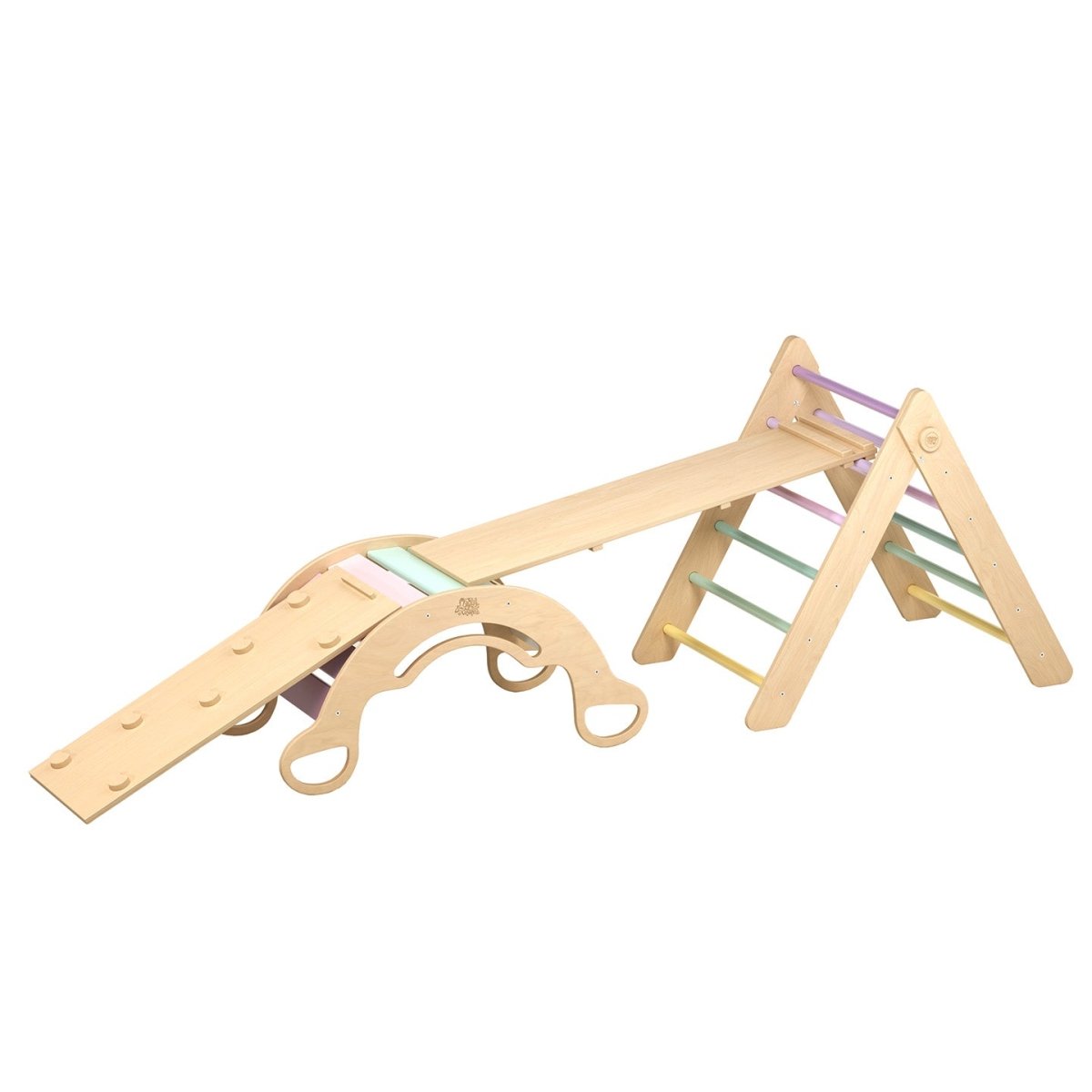 BusyKids Pikler groot set – driehoek, 2 planken & balanswip – regenboog – productbeeld 25