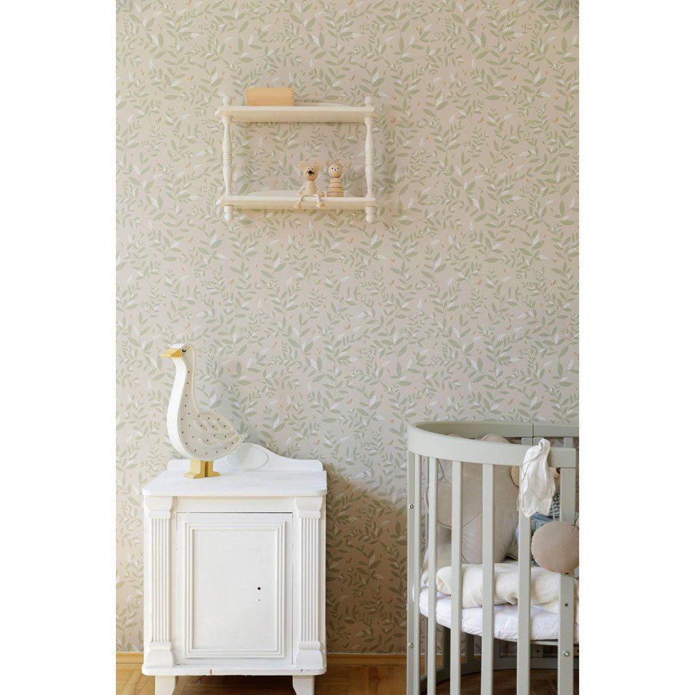 Dekornik Delicate Twigs with Green and Beige kinderbehang