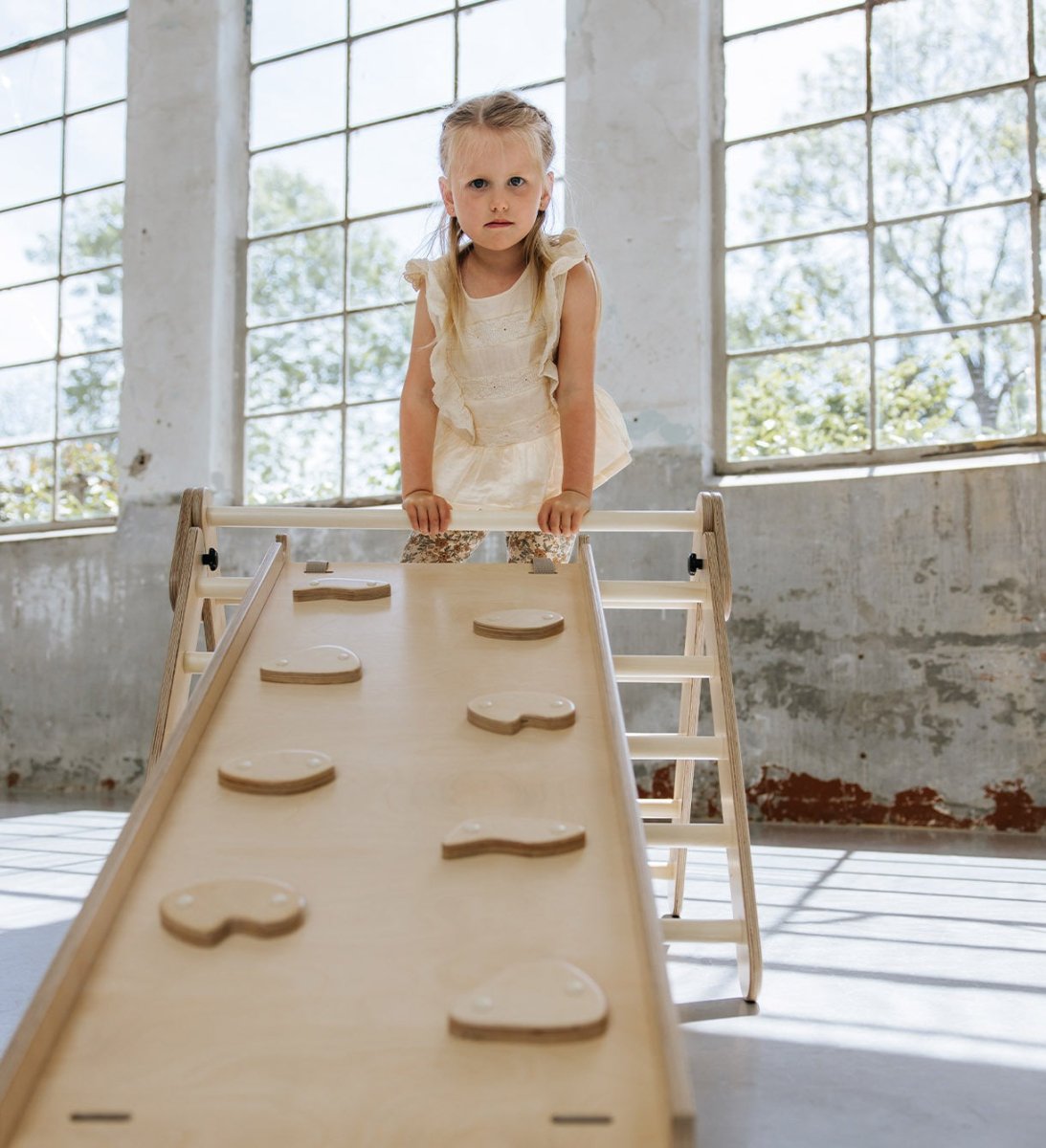 Pikler klimdriehoek premium met glijbaan/klimhelling - naturel -