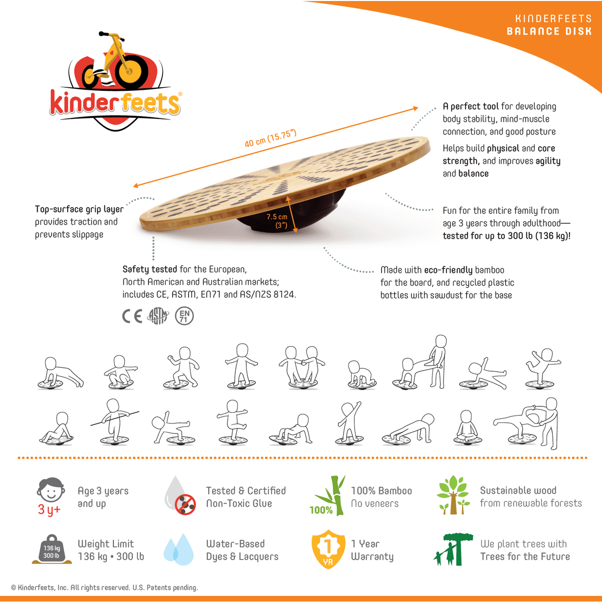 Kinderfeets bamboe balansschijf rond - 40 cm -