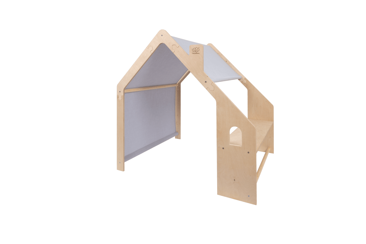 houten speelhuisje naturel met blauw dak voor kinderkamer, aanvullende productfoto 2