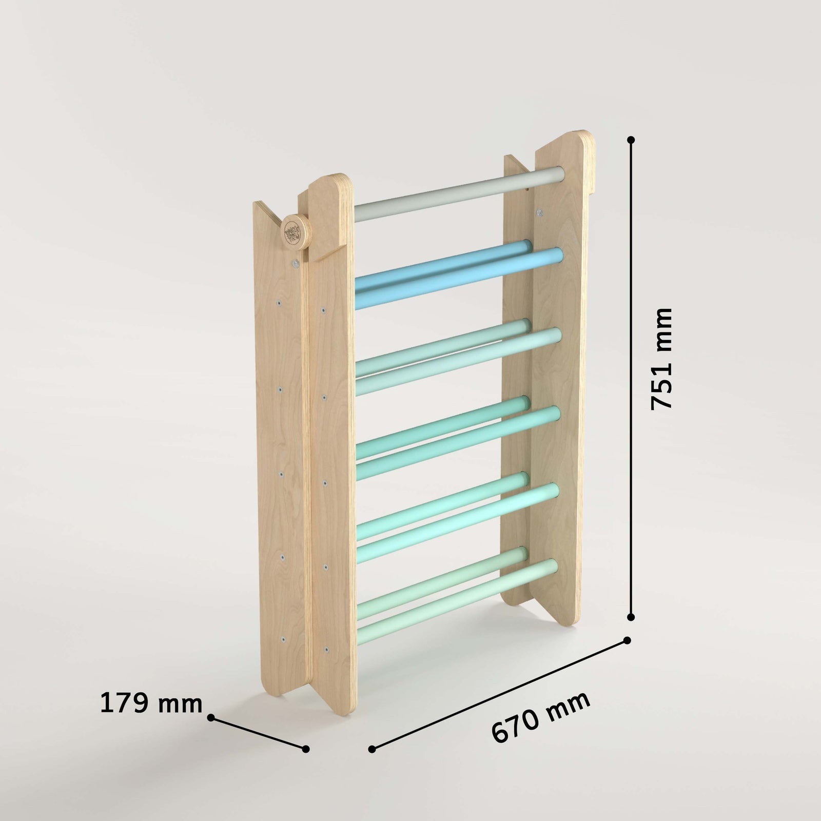 BusyKids Pikler groot set – driehoek, 2 planken & balanswip – regenboog – productbeeld 22