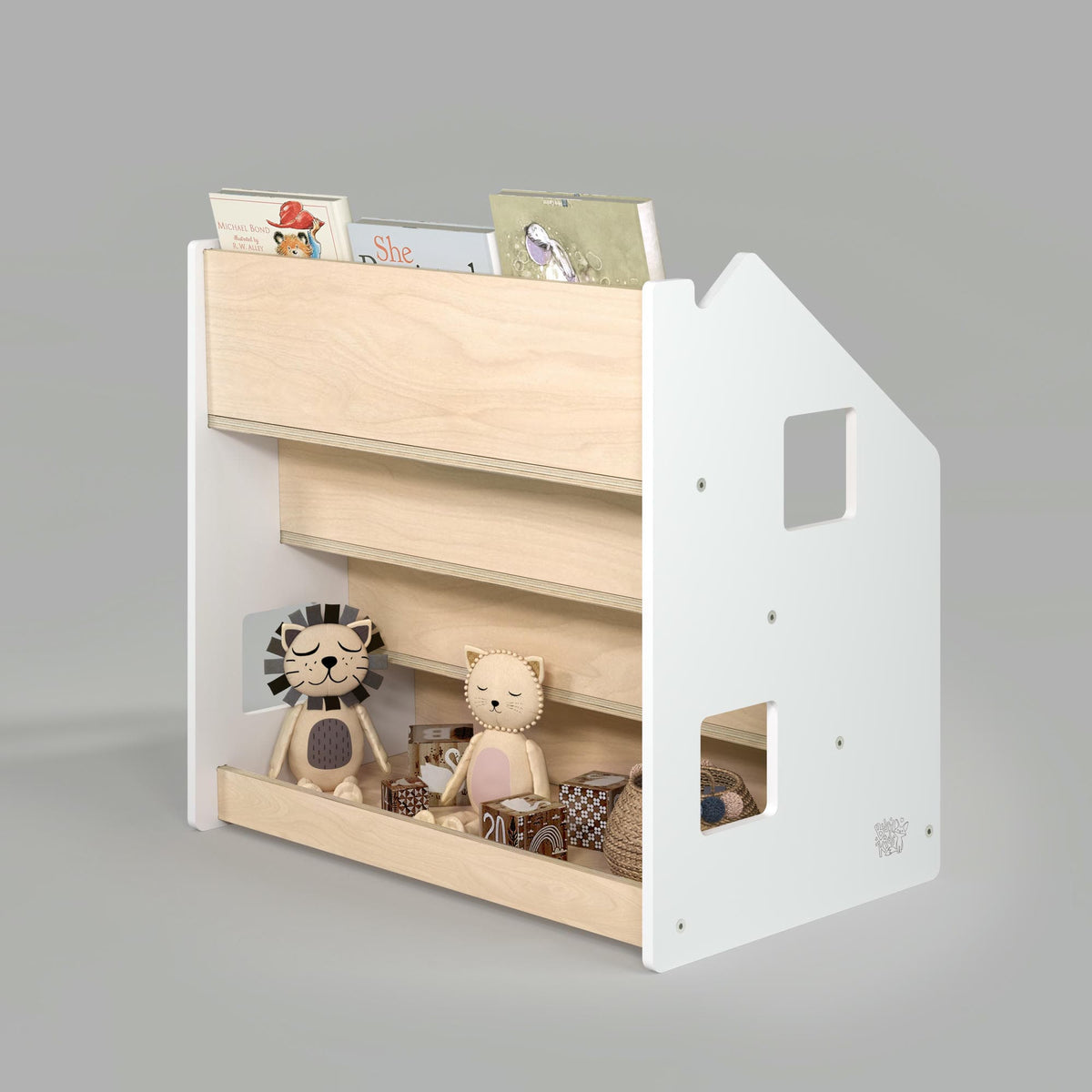 BusyKids Montessori boekenkast – wit en grijs