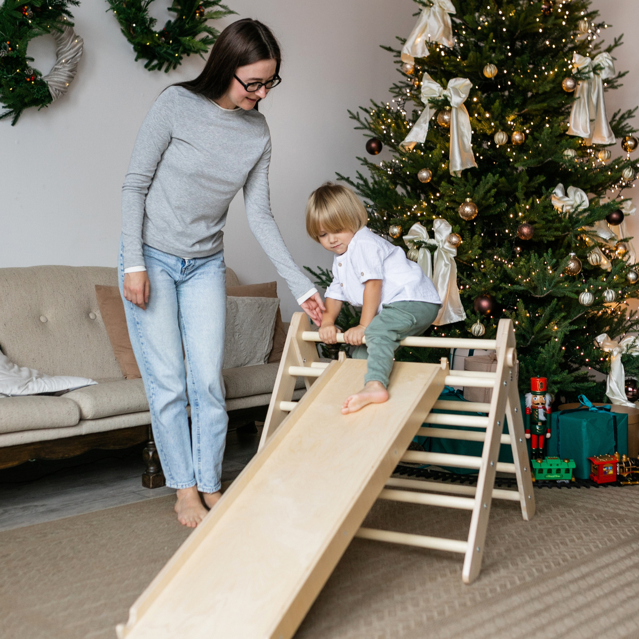 Pikler Triangle and double-sided board set - Bright