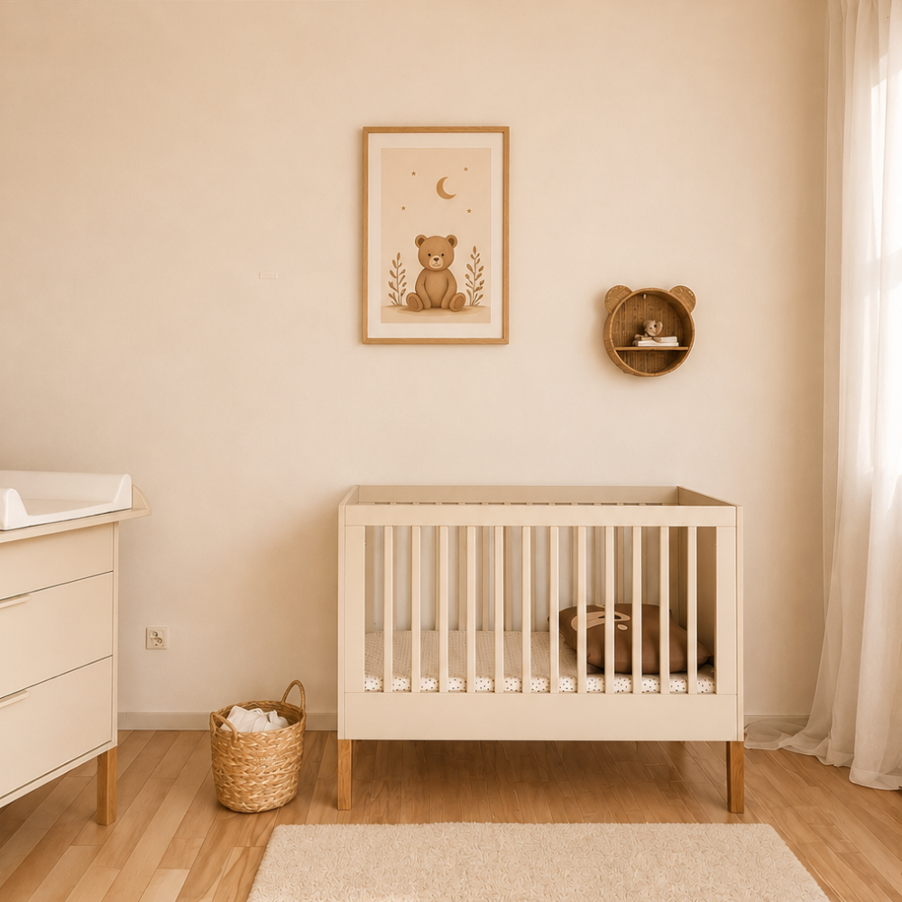 ATB ILA ledikant 120 × 60 cm met bedhekje – cashmere (onderdeel van 3-delige set)
