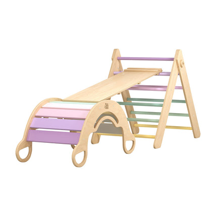 Pikler Triangle + double-sided board + wooden BusyKids Swing set  - colour bright