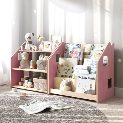 BusyKids boekenkast en speelgoedrek set – zachtblauw/roze