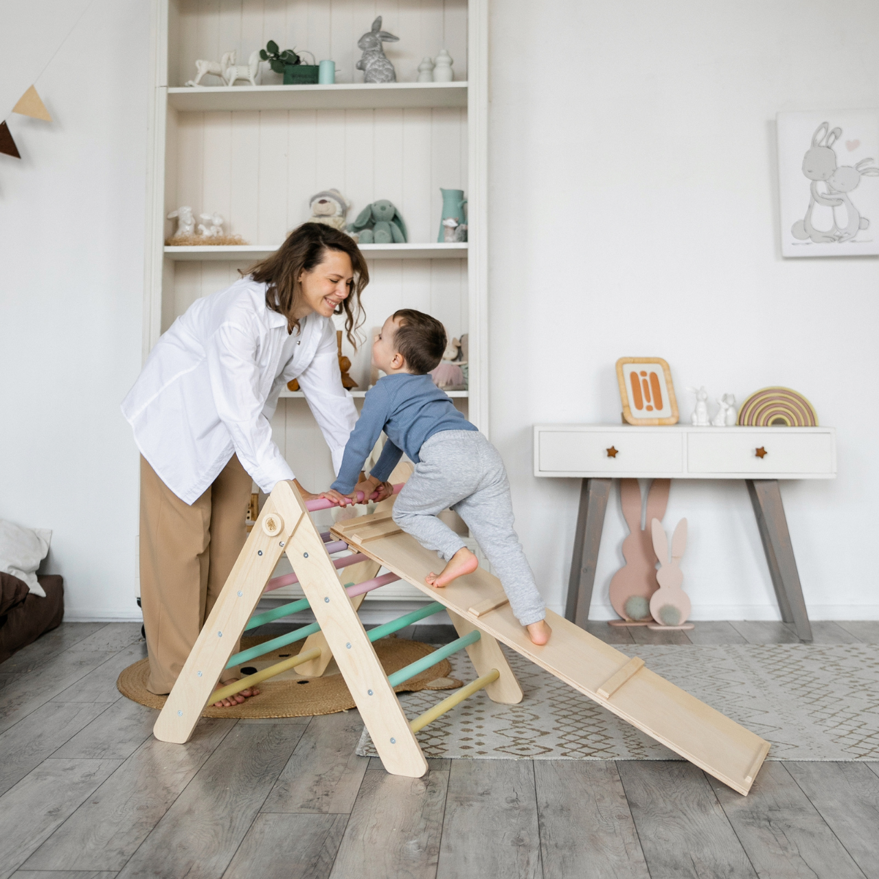 Pikler Triangle and double-sided board set - Bright