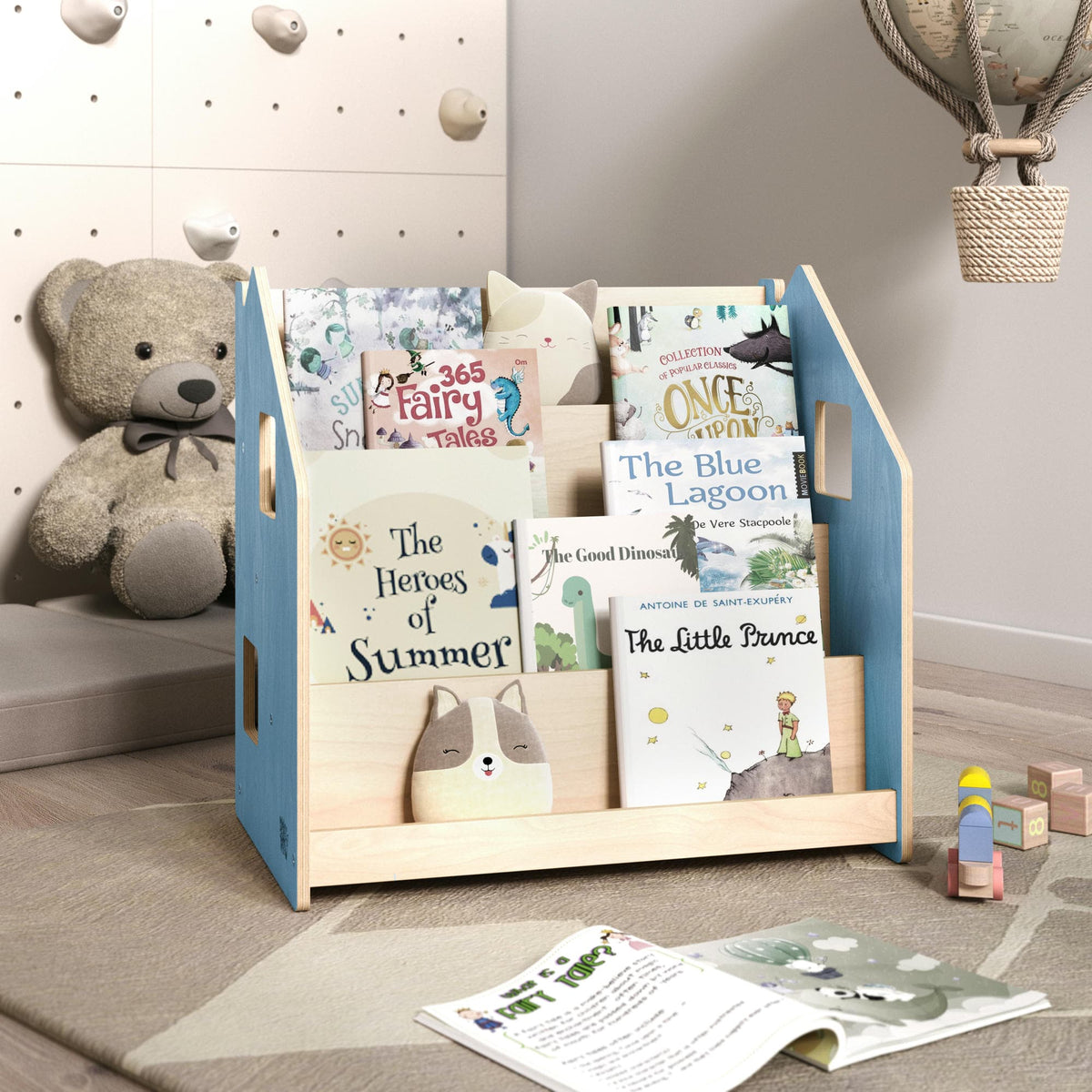 BusyKids Montessori boekenkast – zachtblauw/roze
