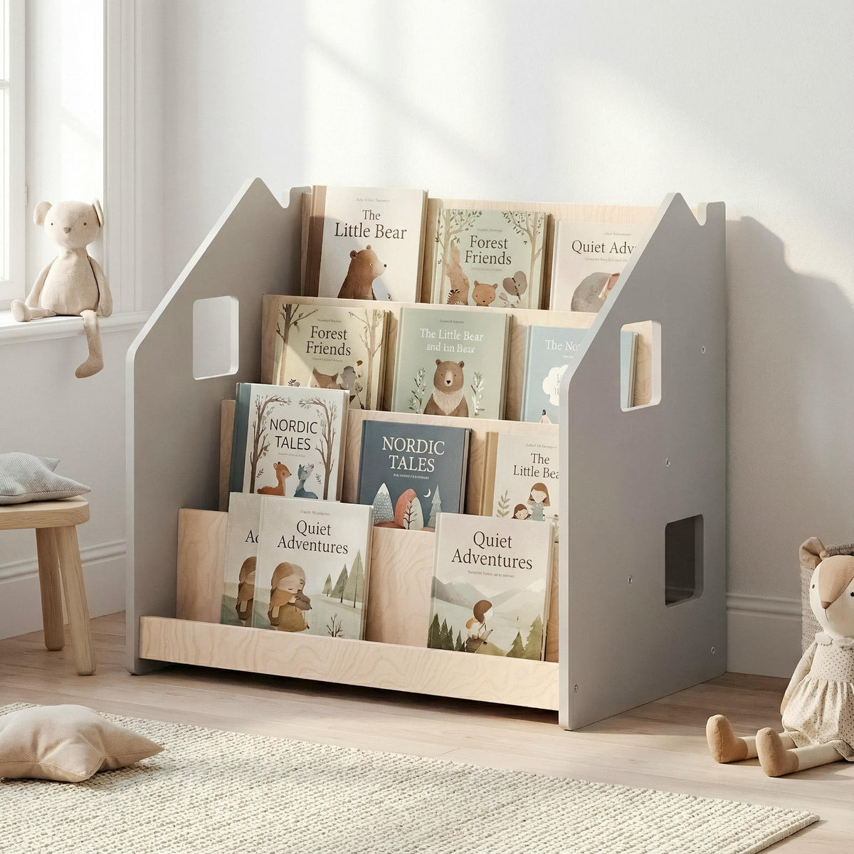 BusyKids Montessori boekenkast – wit en grijs