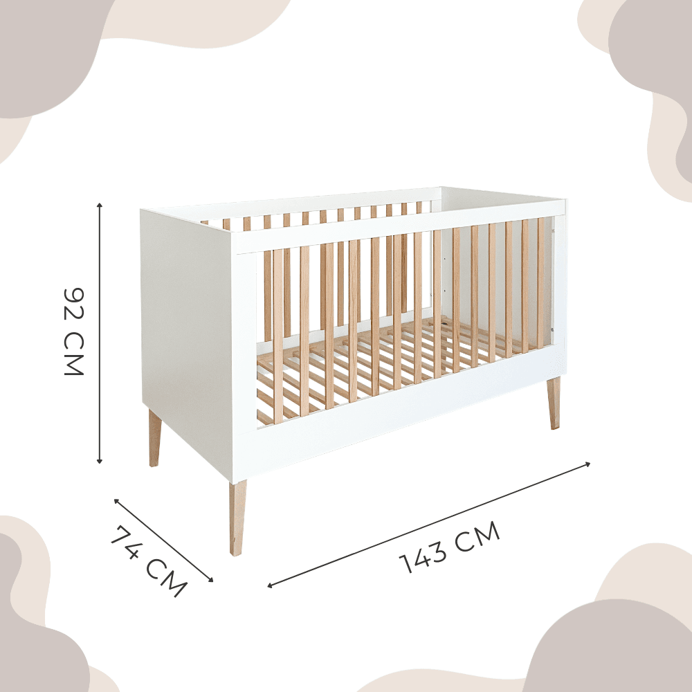 ATB ILA ledikant 140 × 70 cm 2-in-1 – wit (onderdeel van ATB ILA babykamerset wit – ledikant 140 × 70 cm en commode)