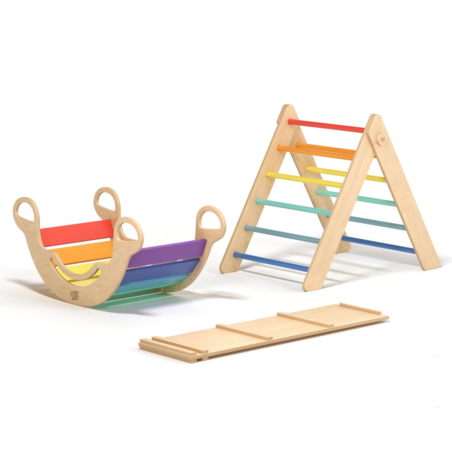 Pikler Triangle + double-sided board + wooden BusyKids Swing set  - colour bright