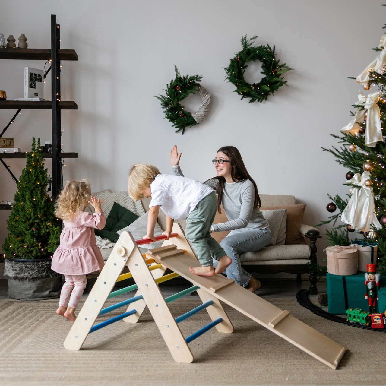 Pikler Triangle and double-sided board set - Bright