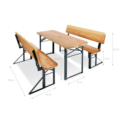 Children's bench and table set for outdoor festivities "SEPP MIT Lehne", 3 pieces