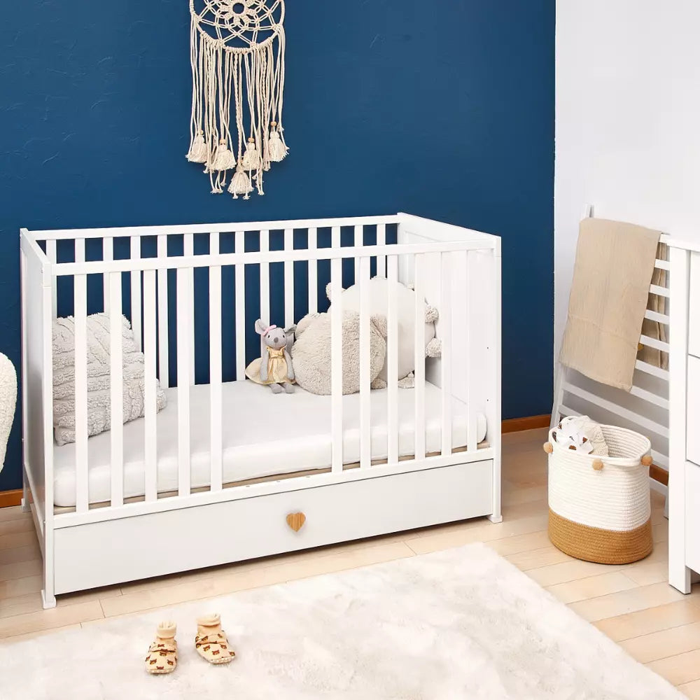 ATB LITTLE HEART ledikant 120 × 60 cm met lade – wit (onderdeel van 2-delige set)