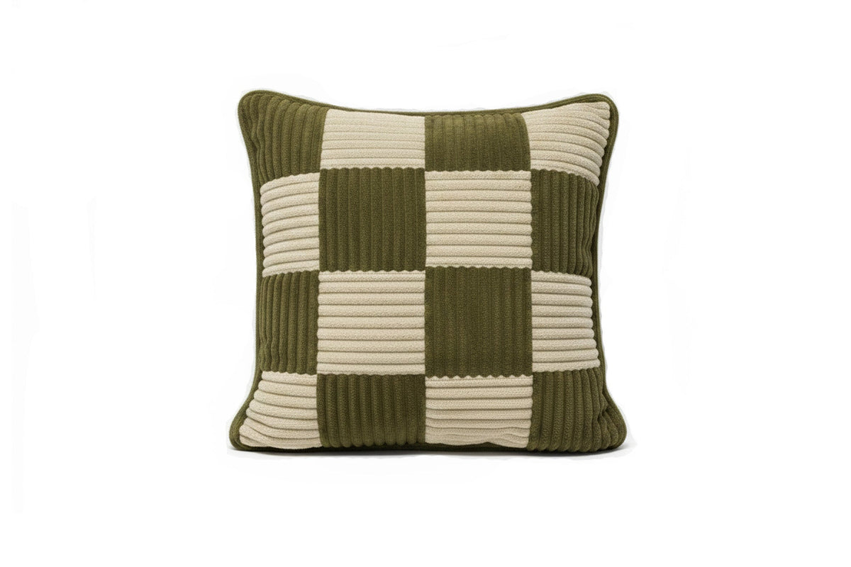 Shappy Check Cushion Dusty Sage Vanilla – geruit ribfluweel kussen