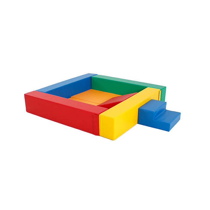 Brightly colored IGLU soft play ball pit with a step and a slide