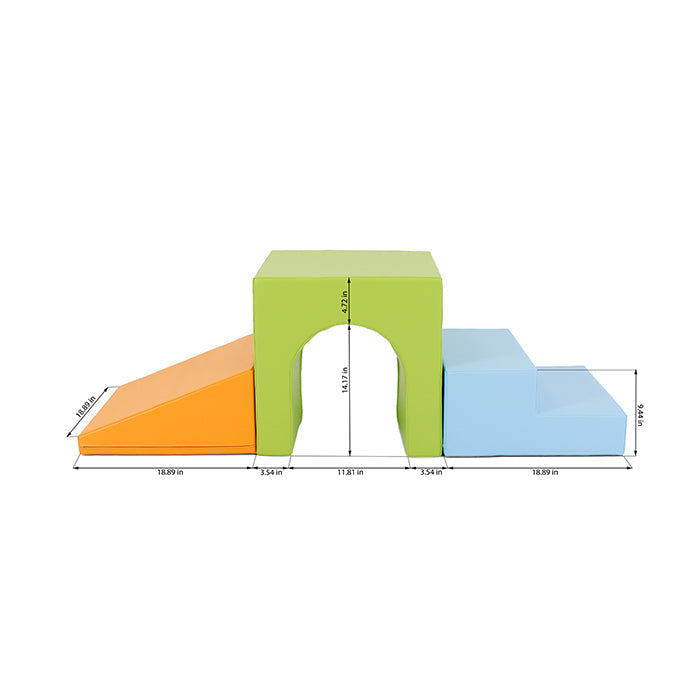 A fun Soft Play Set - Mini Tunnel Climber diagram showcasing physical development dimensions from IGLU Soft Play.