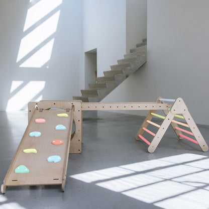 Climbing triangle, climbing cube with ladder and slide/climbing ramp - pastel