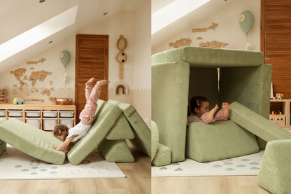 Shappy Speelbank Pure Corduroy in Matcha in een kinderkamer