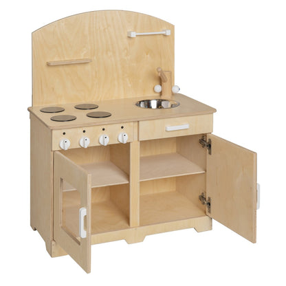Van Dijk Toys Houten Speelkeuken naturel met wit – peuterhoogte | kinderopvang-proof