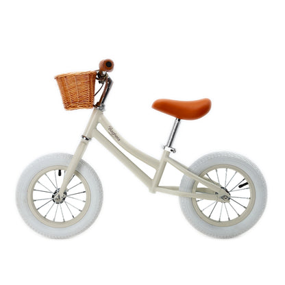 Baghera vintage loopfiets - beige - met rieten mandje en valhelm