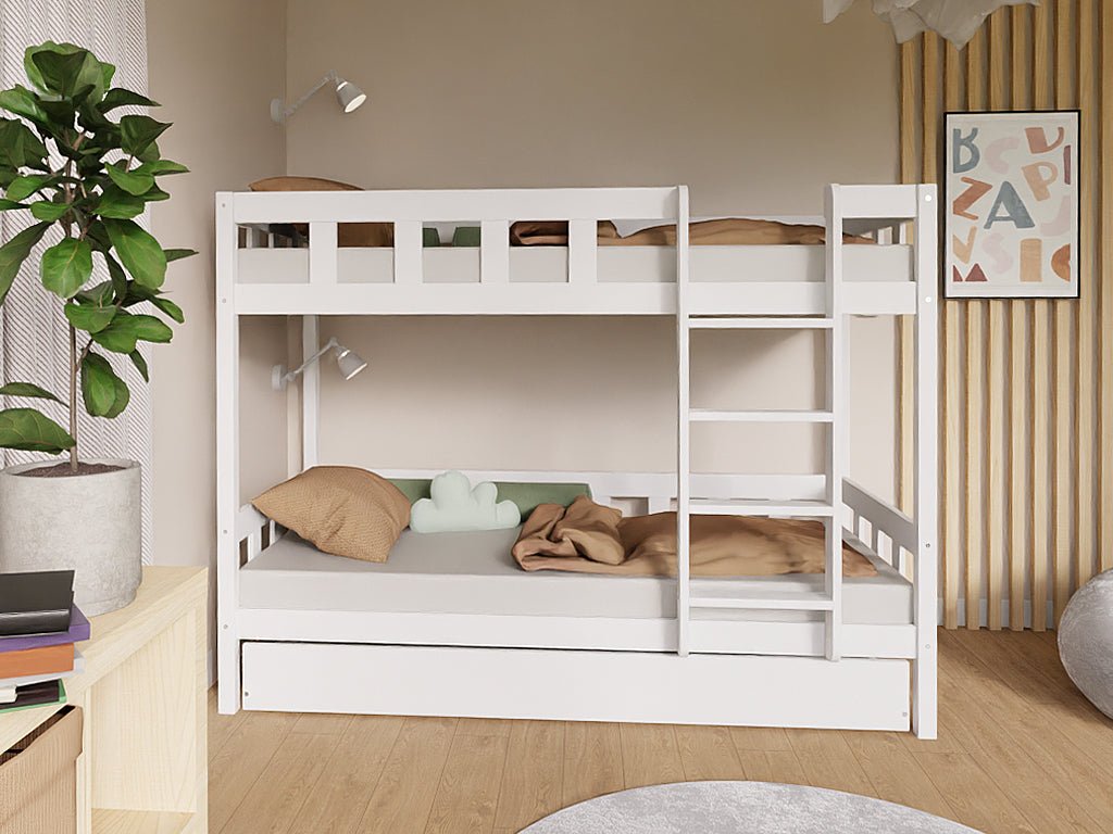 Benlemi PLOTTY stapelbed 90 × 200 cm met ladder, witte uitvoering