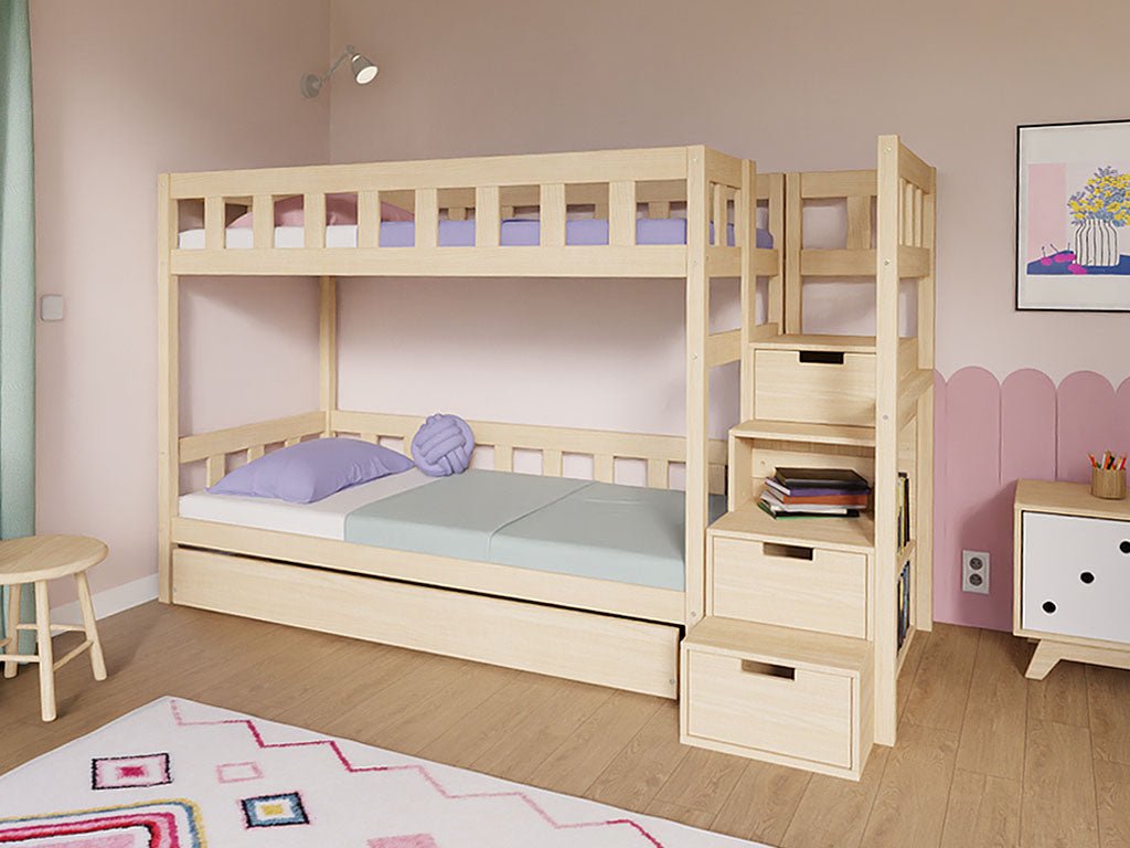 Benlemi stapelbed PLOTTY met opbergtrap massief hout 90x200