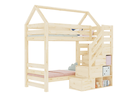 Huisbed Alpy stapelbed - trap voorkant met opbergruimte - 