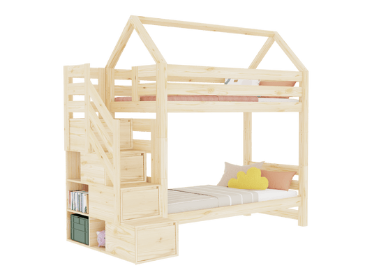 Huisbed Alpy stapelbed - trap zijkant met opbergruimte - 