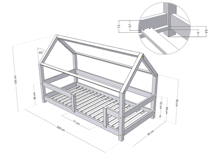 Huisbed Tery - houten kinderbed met dubbele bedrand - 