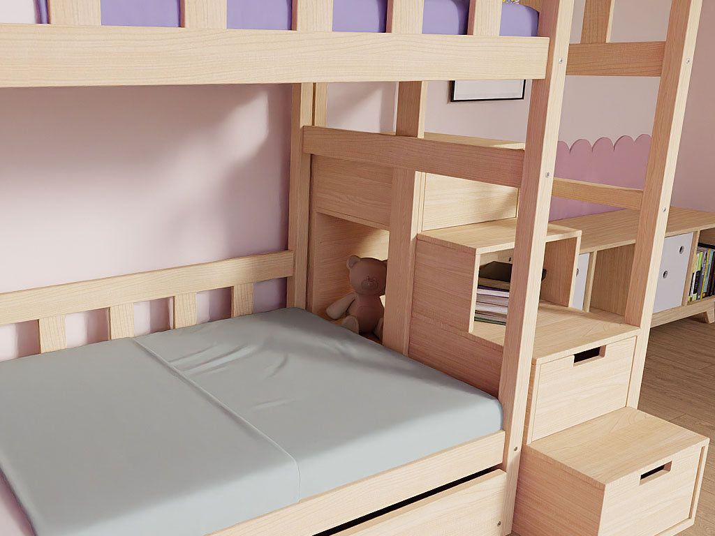 Detail opbergtrap met lades stapelbed COTTAGE