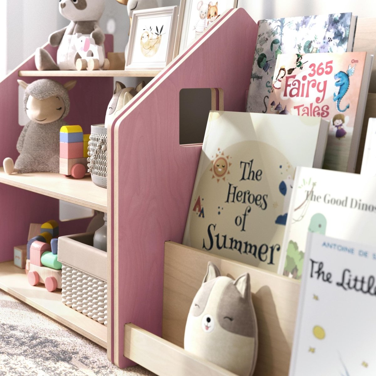 BusyKids boekenkast en speelgoedrek set – zachtblauw/roze