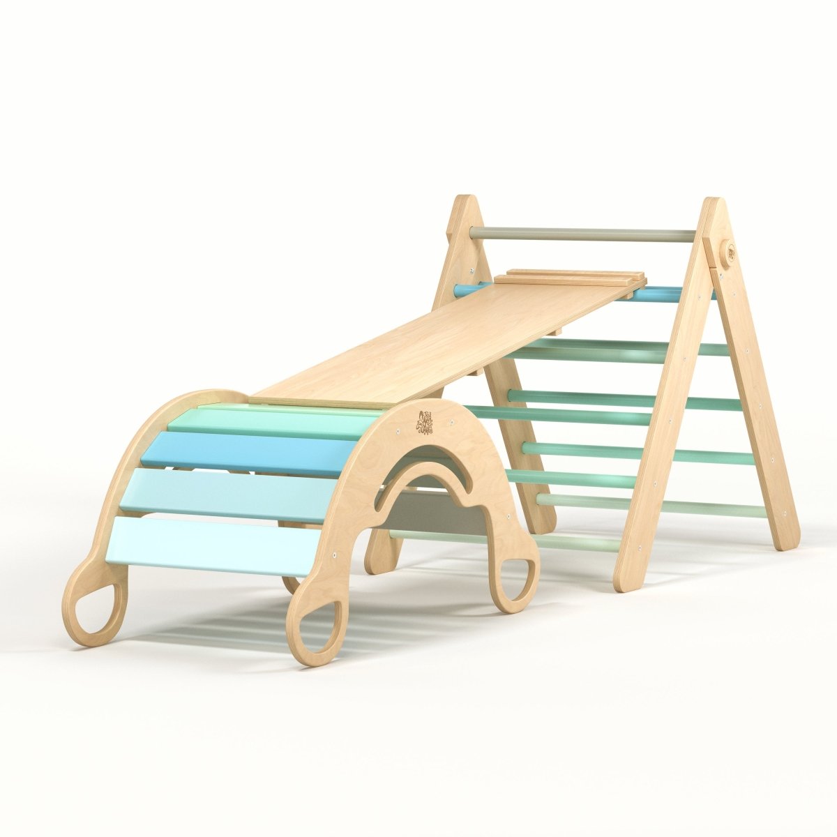 BusyKids Pikler set – driehoek, plank & balanswip – regenboog – productbeeld 17