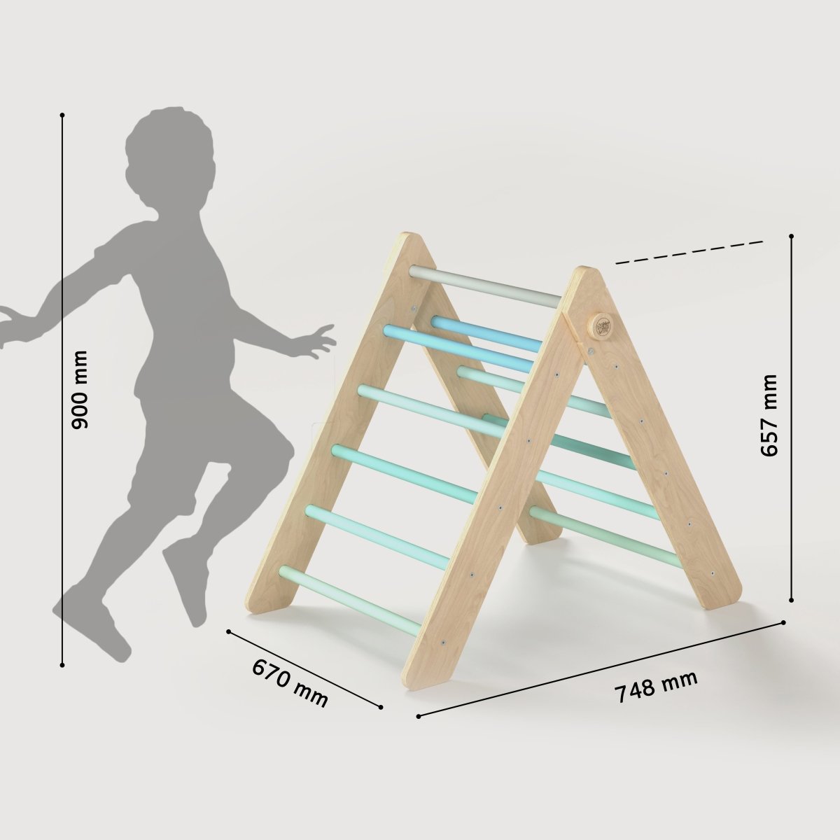 BusyKids Pikler set – driehoek, plank & balanswip – regenboog – productbeeld 21