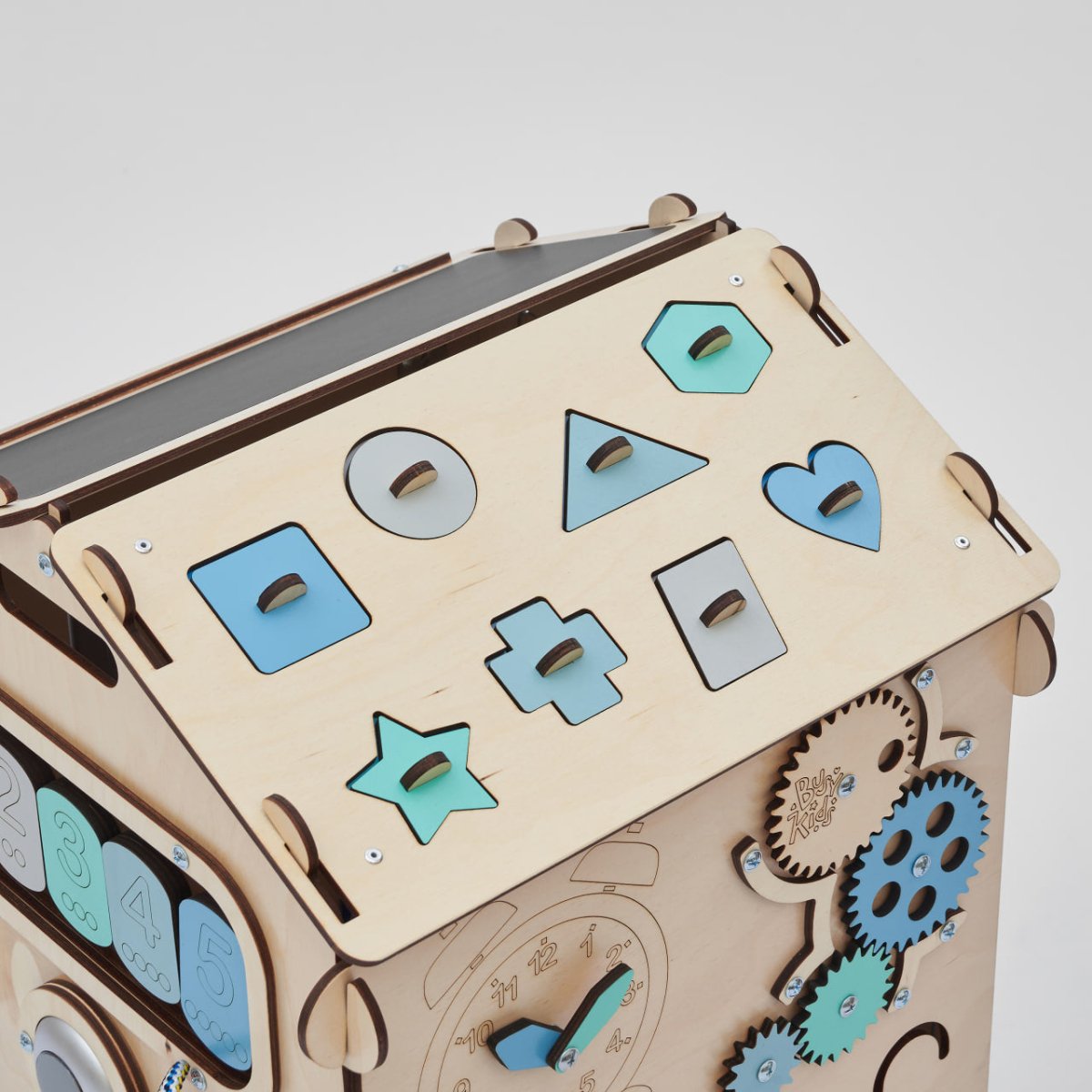 BusyKids set – Busy Board speelhuisje naturel/mint met creatieve kubus-Speelhuisje set