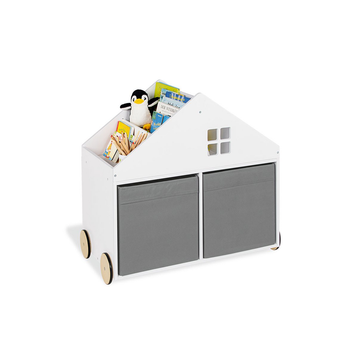 Kinderboekenkast op wielen Hus, wit