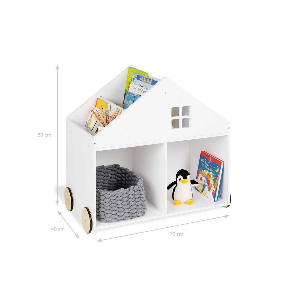 Kinderboekenkast op wielen Hus, wit