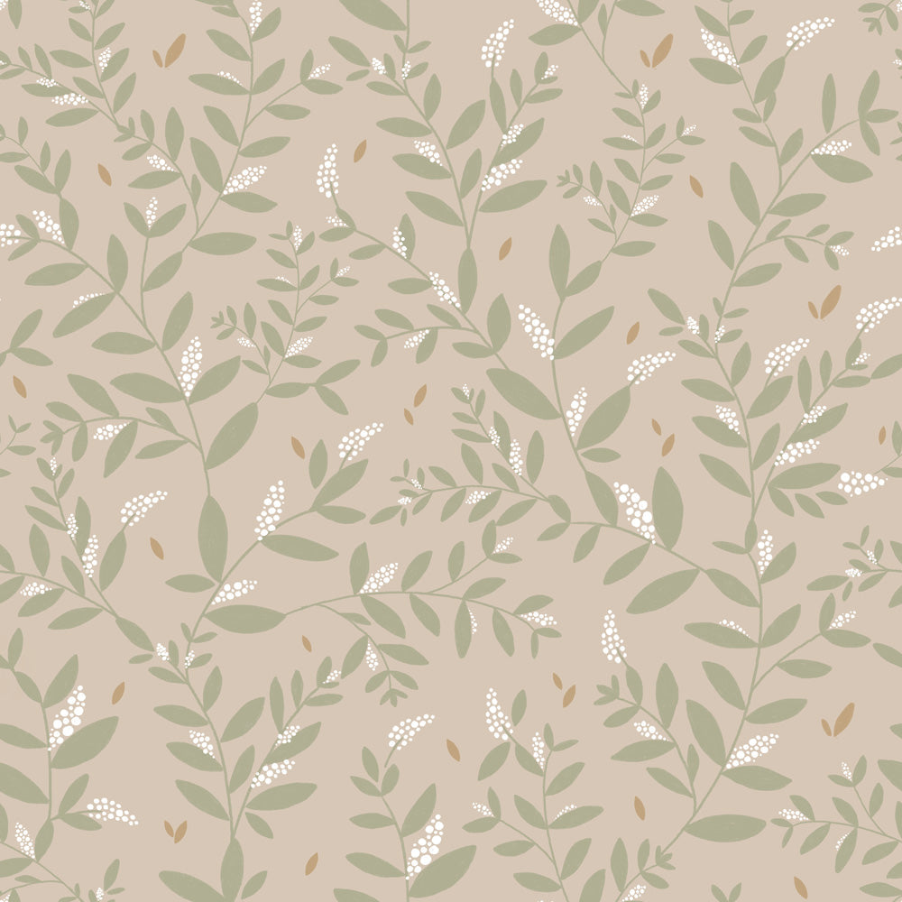 Dekornik Delicate Twigs with Green and Beige kinderbehang