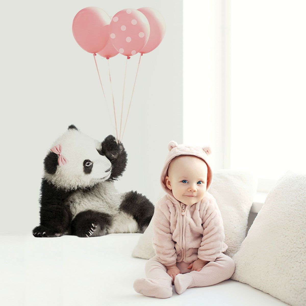 Panda Pink Balloons Wallsticker - 