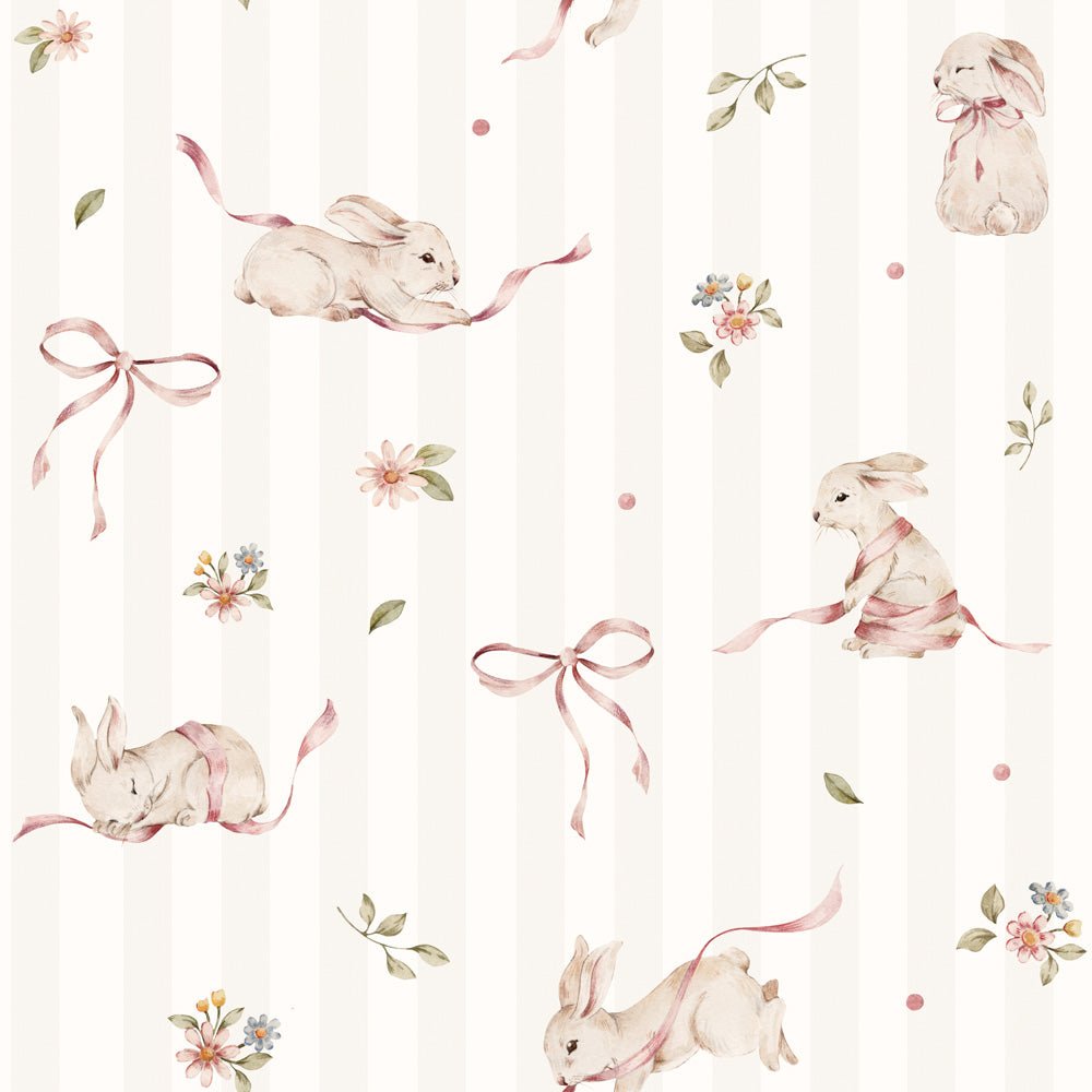 Pink Rabbits On Stripes Wallpaper - 